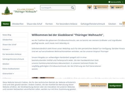 Website von Glasbläserei Thüringer Weihnacht