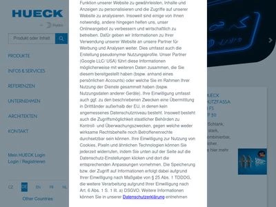 Website von HUECK System GmbH & Co. KG