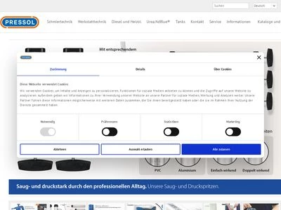 Website von Pressol Schmiergeräte GmbH