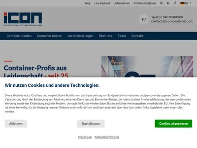 Website von iCON International Container Service GmbH