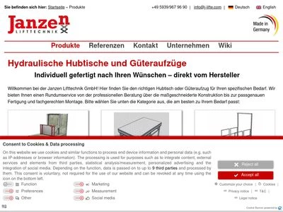 Website von Janzen Lifttechnik GmbH