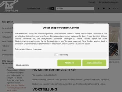 Website von HS Stoffe Hubert Schuster GmbH & Co. KG