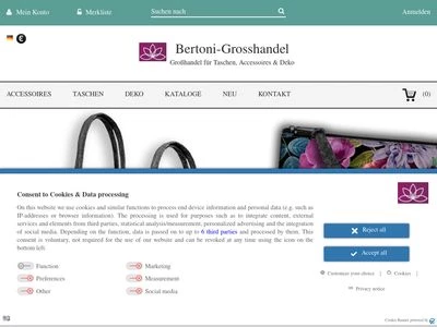 Website von Bertoni-Grosshandel