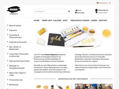 Website von Kremer Pigmente GmbH & Co. KG