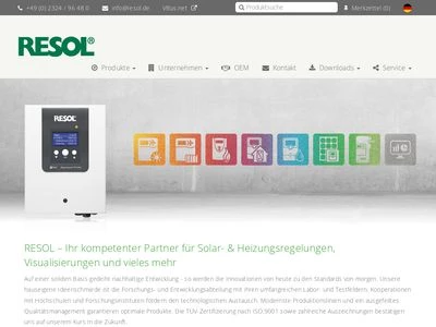 Website von RESOL - Elektronische Regelungen GmbH