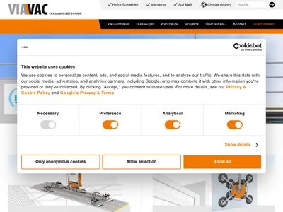 Website von VIAVAC vacuum lifting bv