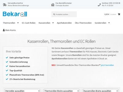 Website von Bekaroll Kassenrollen-Versand e. K