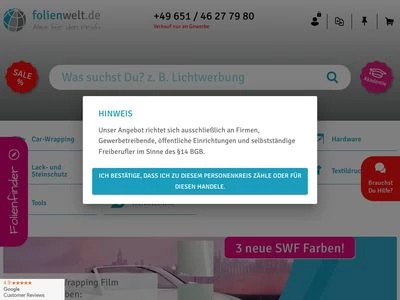 Website von Folienwelt.de 4GM GmbH