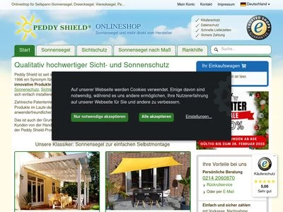 Website von Peddy Shield Sonnenschutzsysteme GmbH