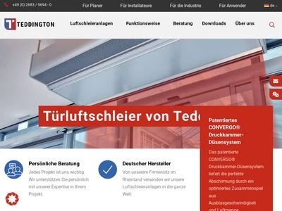 Website von Teddington Luftschleieranlagen GmbH