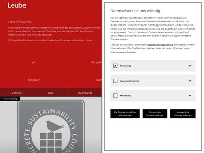 Website von Zementwerk LEUBE GmbH