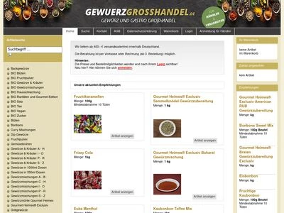 Website von Gewürz und Gastro Grosshandel Heimes