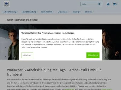 Website von Arbor Textil GmbH