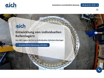 Website von Eich Rollenlager GmbH