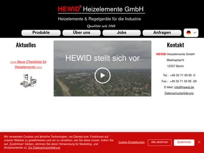 Website von HEWID Heizelemente GmbH