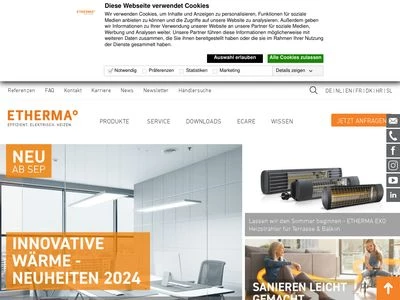 Website von ETHERMA Elektrowärme GmbH