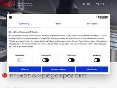 Website von LECO Glas-, Spiegel- und Kunststoff-Technik GmbH