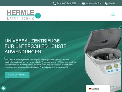 Website von HERMLE Labortechnik GmbH