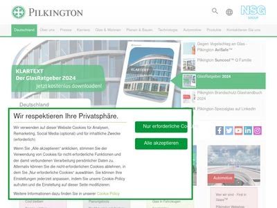 Website von Pilkington Holding GmbH