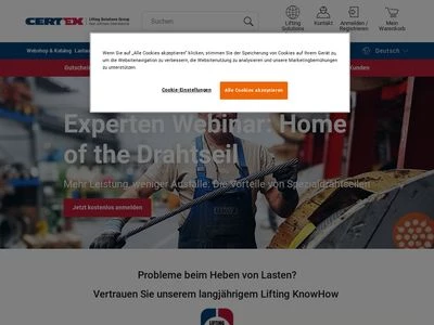 Website von Certex Hebetechnik GmbH