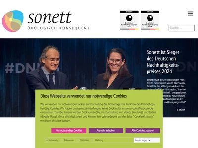 Website von Sonett GmbH