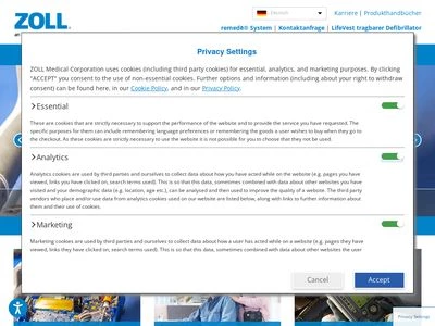 Website von ZOLL Medical Deutschland GmbH