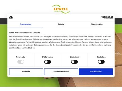 Website von LEWELL Kartonagen GmbH