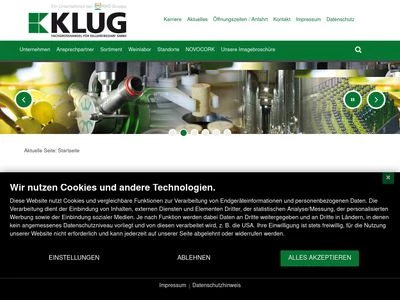 Website von Klug Fachgroßhandel für Kellereibedarf GmbH