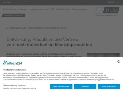 Website von MBP – MEDICAL BIOMATERIAL PRODUCTS GmbH