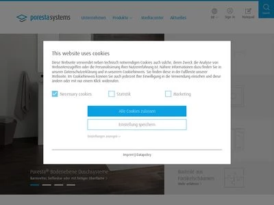 Website von poresta systems GmbH