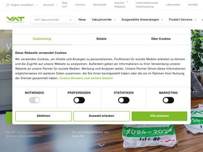 Website von VAT Vakuumventile AG