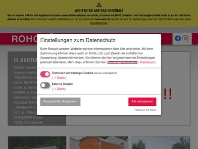 Website von ROHO Container- und Fahrzeugbau GmbH