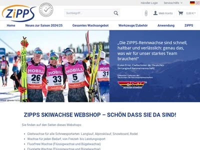 Website von ZIPPS Skiwachse GmbH