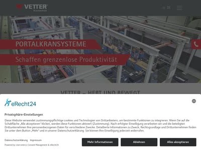 Website von VETTER Krantechnik GmbH