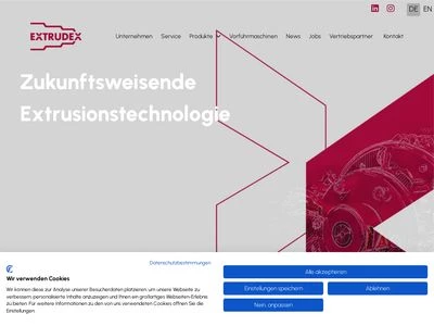 Website von Extrudex Kunststoffmaschinen GmbH