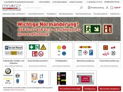 Website von Heinrich Klar Schilder- und Etikettenfabrik GmbH & Co. KG