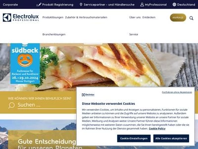 Website von Electrolux Professional GmbH