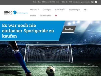 Website von artec Sportgeräte GmbH