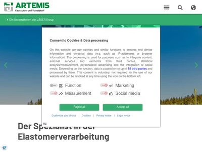 Website von ARTEMIS Kautschuk- und Kunststoff- Technik GmbH