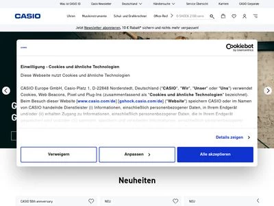 Website von Casio Europe GmbH