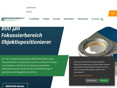 Website von Piezosystem Jena GmbH