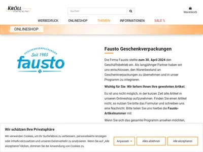 Website von fausto Geschenkartikel und Wohnaccessoires GmbH & Co. Vertriebskommanditgesellschaft