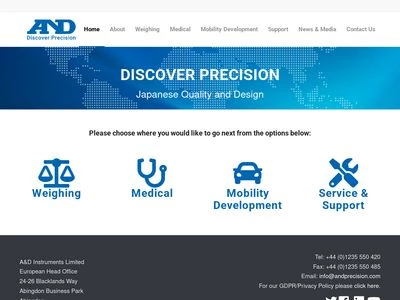 Website von A&D Instruments Ltd.