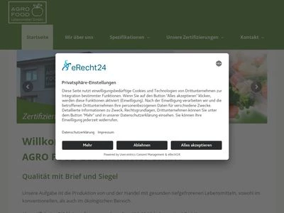 Website von AGRO FOOD Lebensmittel GmbH