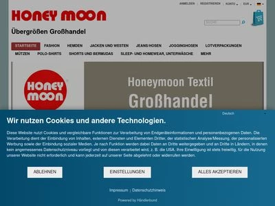 Website von Honeymoon Textilimport- und Vertriebsgesellschaft mbH