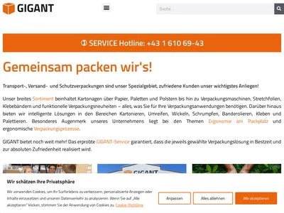 Website von GIGANT Verpackungstechnik GmbH