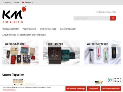 Website von KM Zündholz International Karl Müller GmbH