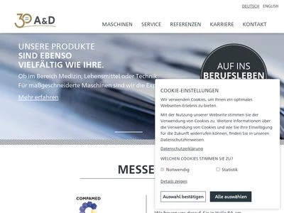 Website von A & D Verpackungsmaschinenbau GmbH