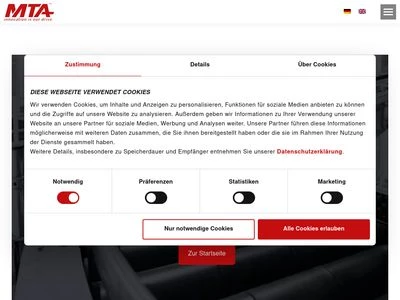 Website von MTA GmbH - Vertriebsniederlassung Deutschland