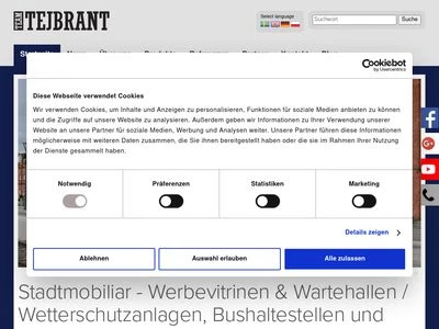 Website von Team Tejbrant Stadtmobiliar und Informationssysteme GmbH